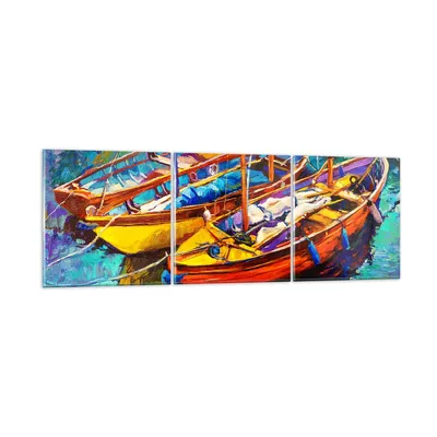 Produktbild von Bilder auf glas - Boote Bunt Angeln Wasser - 120x40cm - Glasbilder - Wandbilder - Kunstdruck - zum Aufhängen bereit - Wanddekoration aus Glas - Glas Bilder - Wandbild auf Glas - GCA120x40-2858