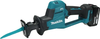 A cordless reciprocating saw with a battery pack attached, shown against a white background.