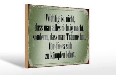Produktbild von Holzschild Spruch 30x20cm wichtig Träume haben und kämpfen