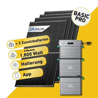 Produktbild von Balkonstrom Balkonkraftwerk 1800W mit Speicher|2xZusatzspeicher|Fassadenhalterung 15-30Grad|2xSolarmodul |Zendure SolarFlow 800 Pro|Kabel 20m