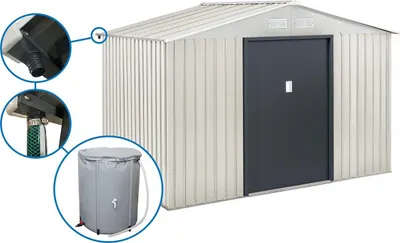 Produktbild von Metall-Gartenhaus "Nebraska" - 5,29 M² mit Dachrinne und Wasserauffangbehälter