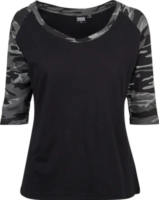 Produktbild von Urban Classics Langarmshirt Damen Ladies 3/4 Contrast Raglan Tee schwarz/darkcamo 5XL