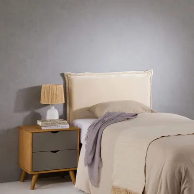 Produktbild von Kopfteil DELMO mit Holzbeinen 90 cm in cremeweiß - Headboard  mit Stoffbezug, Bettrückwand für Einzelbetten, modernes Kopfende