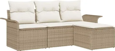 Image de vidaXL Ensemble de canapés avec coussins 4 pcs Beige Poly-Rattan