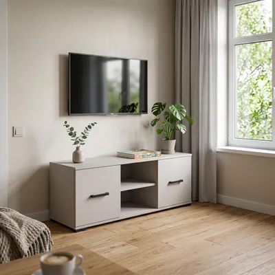 Produktbild von Masseno TV-Schrank ALBANO 122 cm Fernsehschrank mit 2 Türen TV-Lowboard für Wohnzimmer Modern 122x40x44 cm Kaschmir