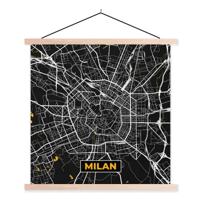 Produktbild von MuchoWow® Textilposter Mailand - Stadtplan - Gold - Karte 120x120 cm mit holzfarbenen Rahmen - Textil-Poster
