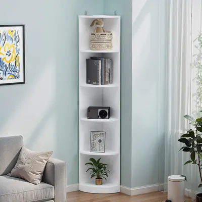 Produktbild von Eckregal mit 5 Ebenen, 30 x 30 x 180 cm, Lagerregal, Bücherregal, Standregal, Pflanzenständer, Weiß