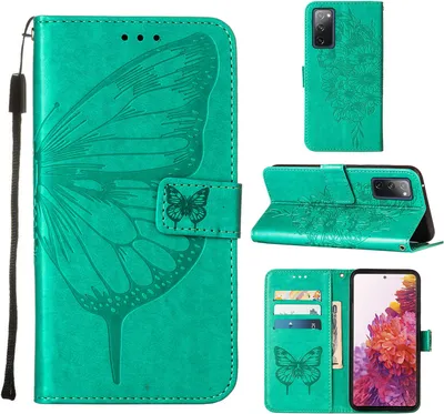 Obrázek produktu pro Galaxy S20 FE 4G Pouzdro, Motýlí Reliéf Flip Kožené Pouzdro s Kapsami na Karty a Stojánkem pro Samsung Galaxy S20 FE 4G / 5G zelené