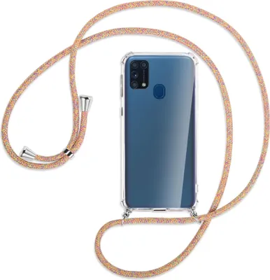 Produktbild von Handykette Backcover-Schutzhülle mit Band (Metall silberfarben) für Samsung Galaxy M31 - Rainbow