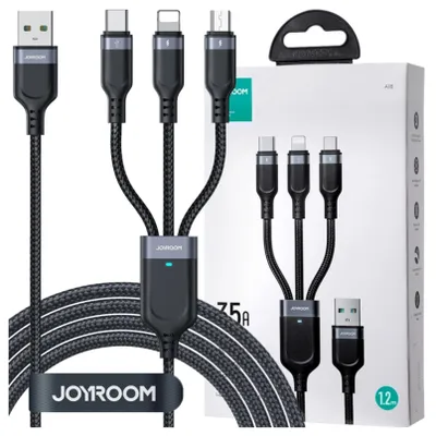 Produktbild von JOYROOM S-1T4018A18l, 1,2 m, USB A, 2 x USB C/Micro USB-B/Lightning, 4,8 Gbit/s, Schwarz