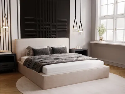 Produktbild von GRAINGOLD Polsterbett 200x200 Monaco - Doppelbett mit Bettkasten, Samtstoff & Lattenrost - Schöne Schlafzimmerbett - Beige (Komodo 7371)