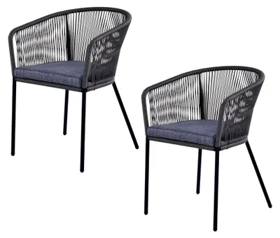 Produktbild von Lounge Stuhl Gartenstuhl 2er Set Gartensessel Rope Loungesessel Outdoor Sessel (Grau)