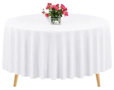 Produktbild von Runde Tischdecke 305 cm Weiß Polyester Waschbar für Hochzeit Party Bankett