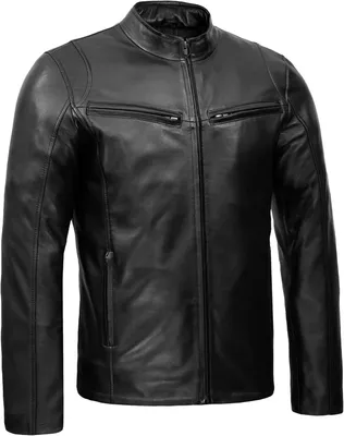 Productafbeelding van Heren bikerjack van lamsleer, cafe racer motorjas met rits en meerdere zakken