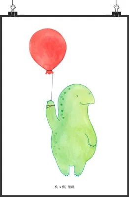 Produktbild von Mr. & Mrs. Panda Bild Schildkröte Luftballon DIN A2 - Weiß - Geschenk, drucke, kunstdruck poster, glücklich, Jahrmarkt, Plakat, Wandbild, Motivationsspruch, Schildkröten