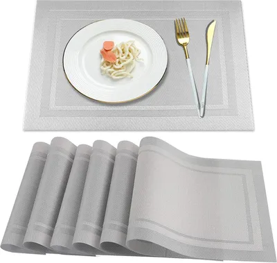 Produktbild von Set 6er Platzset Tisch Platzdeckchen Abwaschbar Abgrifffeste Hitzebeständig Tischset for Küche, Zuhause, Restaurant, Speisetisch Grey