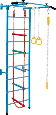 Produktbild von 5 in 1 Sprossenwand Set aus Metall, Kletterwand inkl. Klimmzugstange & Ringe & Strickleiter & Seil & Wandleiter, Klettergerüst bis 100kg belastbar, für Erwachsene & Kinder ab 3 Jahre