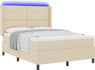 Produktbild von LED Boxspringbett mit Matratze Creme 140 x 200 cm Stoff