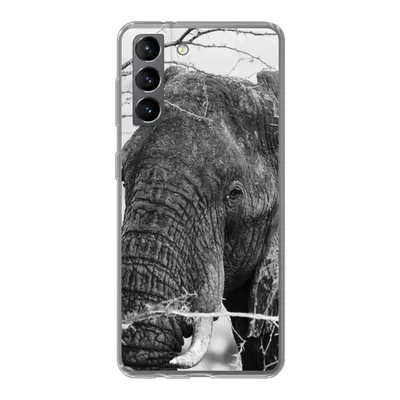 Produktbild von MuchoWow® Handyhülle Schutzhülle Hülle für Samsung Galaxy S21 Elefant - Tiere - Äste - Natur - Schwarz und weiß Silikon Softcase Handy Hülle - Softcase