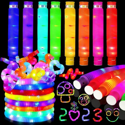 Productafbeelding van Kniklicht pop tubes - Set van 8 - LED pop tubes - Fidget Toy - Feestbenodigdheden - Lichtstaven - Kniklichten