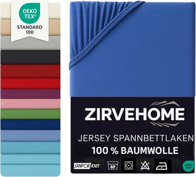 Produktbild von Spannbettlaken 90x200-100x200 cm - Jersey Spannbetttuch 100% Baumwolle - Komfort Bettlaken für Matratzen bis 30 cm Höhe, Spannbettlaken Royalblau