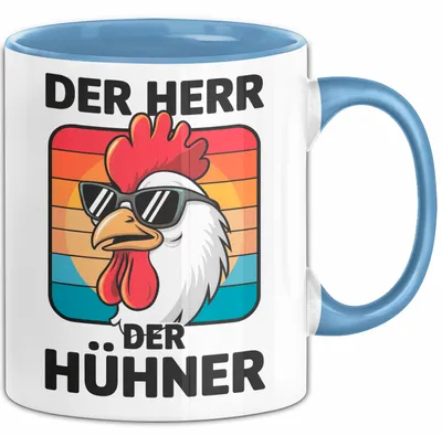 Produktbild von Huhn Tier Bauer Tasse Becher Geschenk Lustige Geschenkidee Spruch Der Herr Der Hühner (Blau)