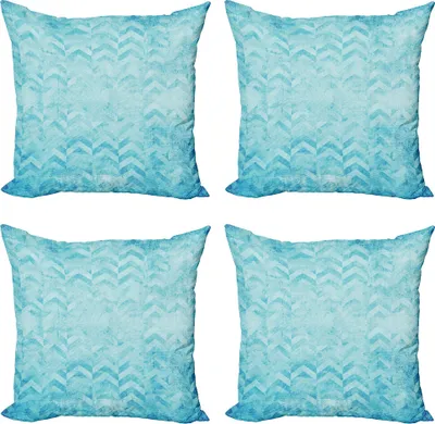 Produktbild von ABAKUHAUS Türkis Kissenbezug Set (4 Stück), Geomeric Chevron Kunst, Moderner Doppelseitiger Digitaldruck, 40 cm x 40 cm, Türkis