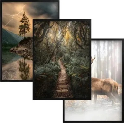 Immagine prodotto di Poster Wall Pictures Cornice nera Foresta Montagne Decorazione del soggiorno
