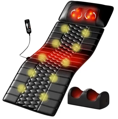 Produktbild von AIORBER Multifunktionale Massagematte mit Wärmefunktion Ganzkörper Massagekissen 9 Modi Intensitätsstufen Timer Kunstleder Kissen Antik Schwarz