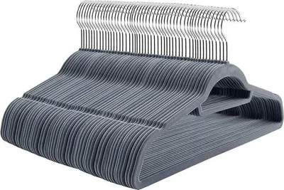 Produktbild von Kleiderbügel, 100er-Set, Samt, rutschfest, hellgrau, 45 x 23,5 x 0,6 cm