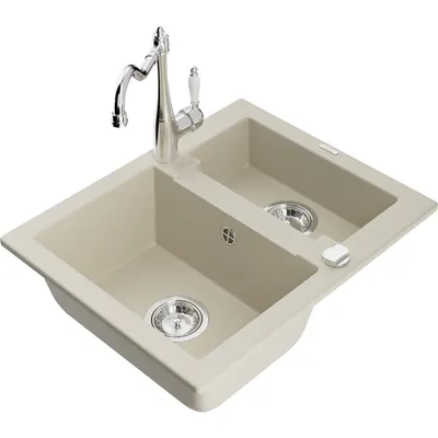 Obrázek produktu pro Mexen Carlos 1,5-miskový granitový dřez s kuchyňskou baterií Carla, Béžová - 6518-69-670700-00