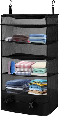 5-tlg Schrankorganizer Set - Metall Hängeregal Faltbar & Stapelbar Schwarz