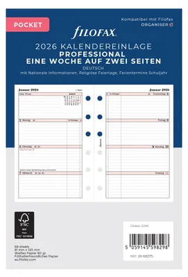 Produktbild von Filofax Kalender Pocket Prof.1 Woche auf 2 Seiten (deutsch)2026