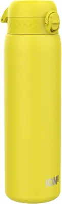 Imagen del producto de Botella de acero inoxidable de 1 litro, ligera, no aislada, a prueba de fugas, con apertura de una mano, cierre seguro, apta para lavavajillas, tapa abatible, asa para transportar, fácil de limpiar, color amarillo