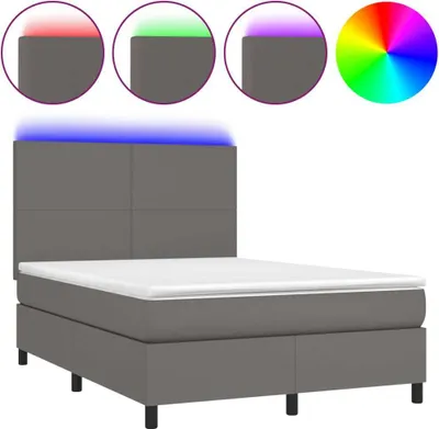 Produktbild von vidaXL Boxspringbett mit Matratze & LED Grau 140x200 cm Kunstleder
