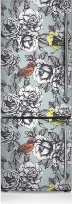 Produktbild von Kühlschrank Aufkleber Kühlschrankmagnete Dekoration Kühlschrankfolie 60x190 cm - Rosen und Vögel.