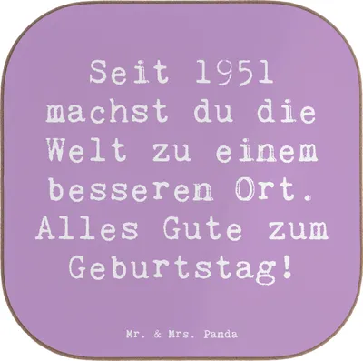 Produktbild von Mr. & Mrs. Panda Flaschenuntersetzer Spruch 1951 Geburtstag - Lavendeltraum - Geschenk, Erinnerungen, Happy Birthday, Alter, gläseruntersetzer, Glückwunsch, Geburtsjahr
