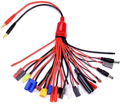 Zdjęcie produktu dla Adapter kabla ładowarki 19-w-1 z wtykiem bananowym do RC | Kompatybilny z DJI Tello, Radiofly Space Kondor, akumulatorem 7.4V 1200mAh | Wielofunkcyjny