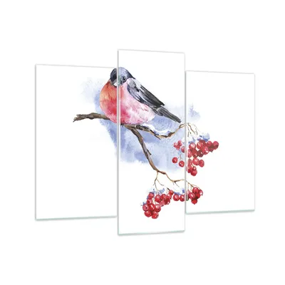 Produktbild von Bilder auf glas - 3 Teile - Dompfaff auf Zweig - 130x100cm - Glasbilder - Wandbilder - Bilder - zum Aufhängen bereit - Wanddekoration aus Glas - Glas Bilder - Wandbild auf Glas - GCB130x100-4187