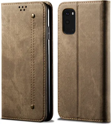 Produktbild von Galaxy S20 Hülle, LaimTop Denim Leder Brieftasche Magnetverschluss Flip Bookstyle Schutzhülle mit Standfunktion für Samsung Galaxy S20 Samsung Galaxy S20 Khaki