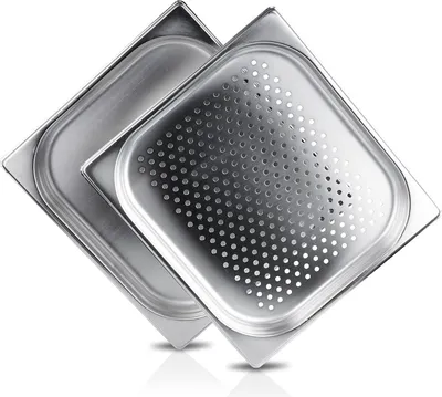Produktbild von Jokobela 2er GN Behälter SET :: 1x gelocht / 1x ungelocht :: für Gaggenau / Miele / Siemens Dampfgarer (Edelstahl / Spülmaschinen geeignet, GN 2/3, B 32,5 x L 35,4 x 40mm tief)