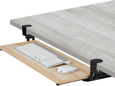 Productafbeelding van Toetsenbordlade - Uitschuifbaar - Klembaar - Onder bureau - Houtlook - 65x24 cm - Modern