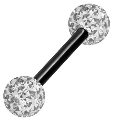 Produktbild von Zungenpiercing, Intim-Piercing Chirurgenstahl Barbell EPOXY-KUGELN Farbe: Schwarz + Kristall: Kristallklar Stablänge: 16mm