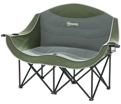 Produktbild von Campingstuhl Doppelsitz mit Getränkehalter, Faltstuhl 2-Sitzer klappbar, 600D Oxfordstoff, Grün  |  inkl. Tragetasche  |  bis 250 kg  |  143 x 50 x 90 cm
