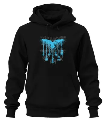 Zdjęcie produktu dla Hugin and Munin Odin Viking Mythology Nordic Raven Runes Uni Bluza z kapturem, czarny, M