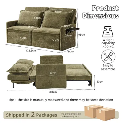 Image de Canapé-lit avec dossier réglable en 5 positions, espace de rangement, port USB, revêtement en velours, dimensions : 172,5 x 71 x 95 cm, couleur : vert