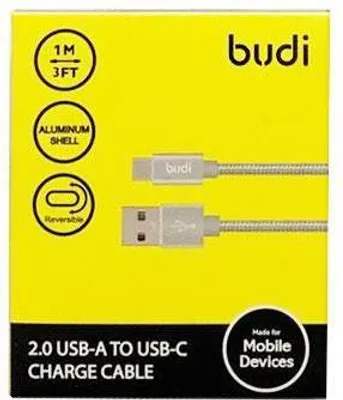 Produktbild von budi USB auf Lightning Datenkabel/Ladekabel Nylon geflochten, silber