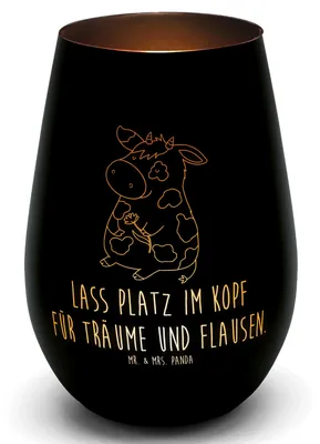 Produktbild von Mr. & Mrs. Panda Teelichthalter Kuh - Schwarz - Geschenk, Milchkuh, Laterne, Hof, Outdoor Windlicht, Glas, Kerzenhalter, Bauernhof, Kühe, mit gravur, Spruch