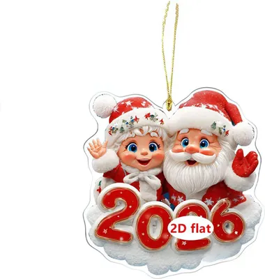 Produktbild von 2026 Weihnachtsschmuck, Cartoon-Weihnachtsmann, Schneemann, Rentier, 2D-Weihnachtsbaumschmuck aus Acryl für Baum, Tür, Fenster, Auto-Dekor