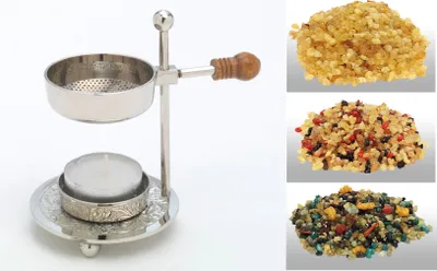 Produktbild von Räucherset Räucherstövchen aus Messing vernickelt in Silber mit Räuchermischung (Set 4)
